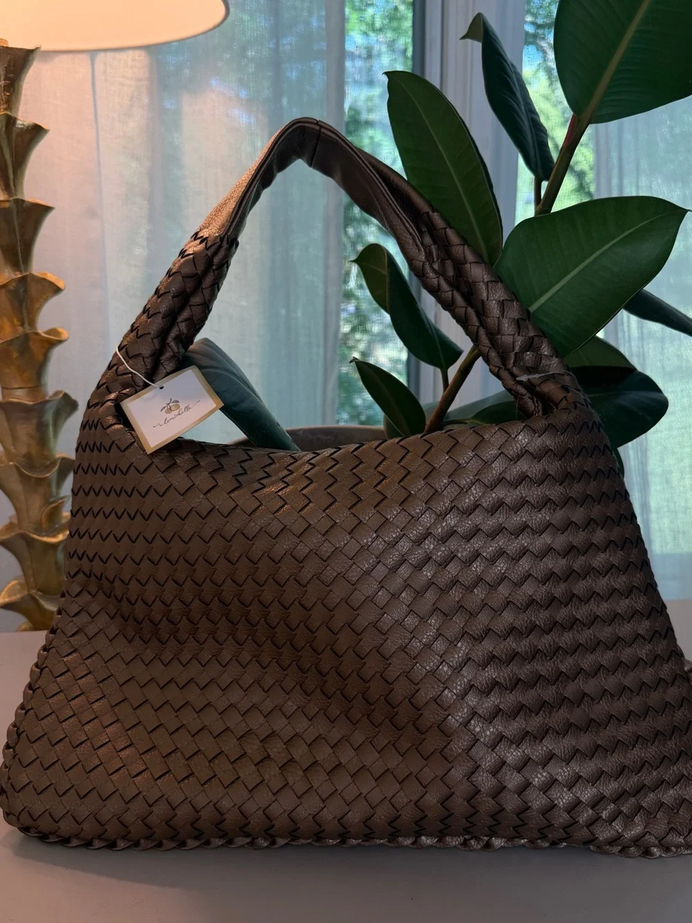Braided Hobo Shoulder Bag - Brown